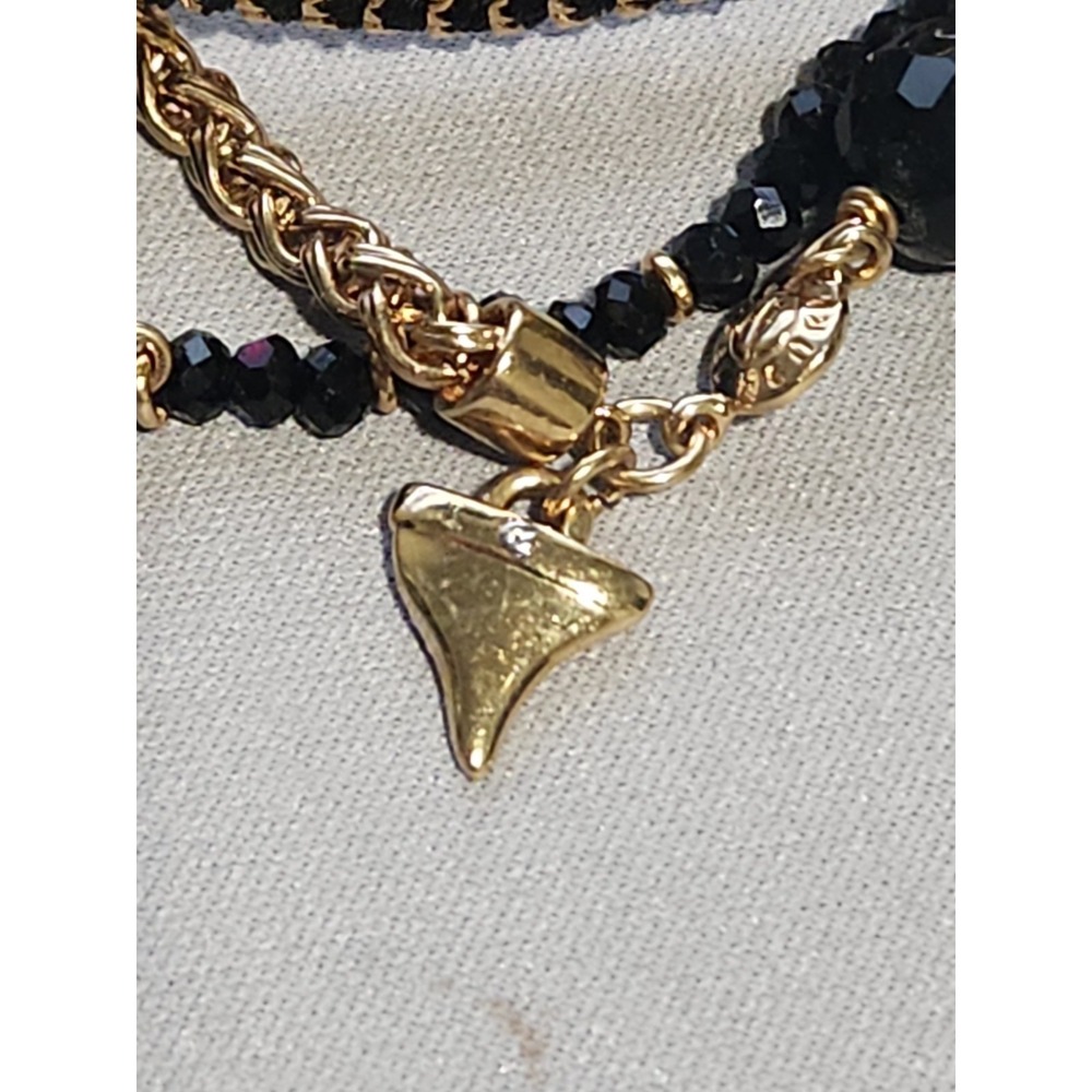 Henri Bendel Multi Strand Black Bead Gold Tone Chain Tassel Charm Bracelet - Picture 6 of 11